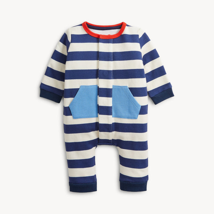 Magnetic Me Navy Stripe French Terry Boys Romper