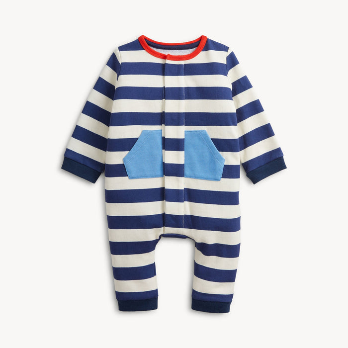 Magnetic Me Navy Stripe French Terry Boys Romper