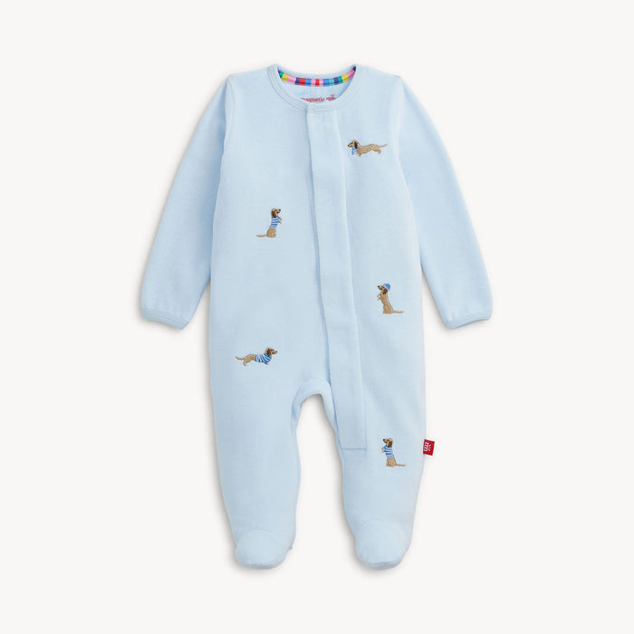 Magnetic Me Embroidery Dogs Blue Velour Footie