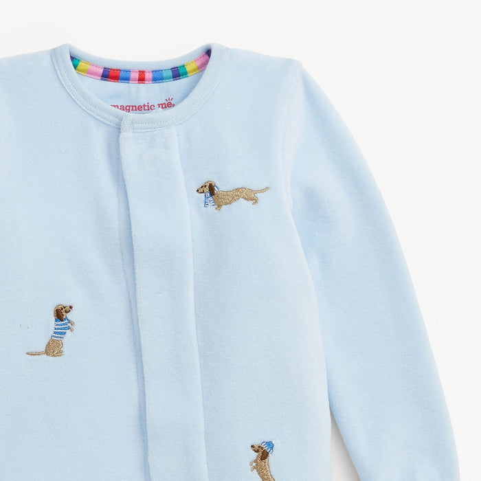 Magnetic Me Embroidery Dogs Blue Velour Footie