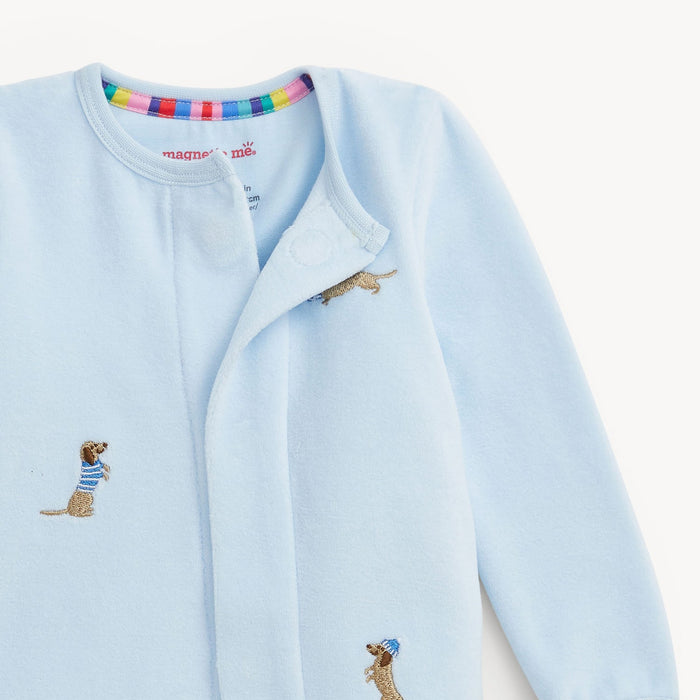 Magnetic Me Embroidery Dogs Blue Velour Footie