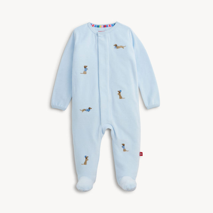 Magnetic Me Embroidery Dogs Blue Velour Footie