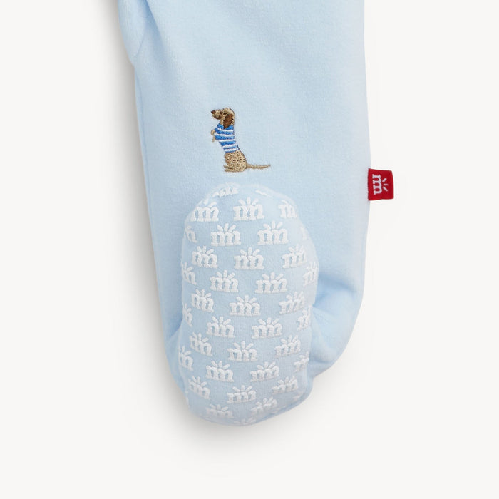Magnetic Me Embroidery Dogs Blue Velour Footie