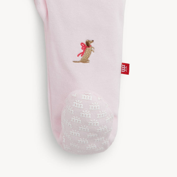 Magnetic Me Embroidery Dogs Pink Velour Footie