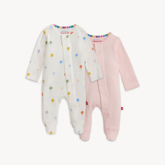 Magnetic Me Organic Cotton Footie 2 Pk - Festive Balloons/Countryside Pink