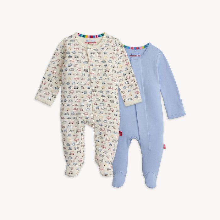 Magnetic Me Organic Cotton Footie 2 Pk - On the Go/Dusk Blue