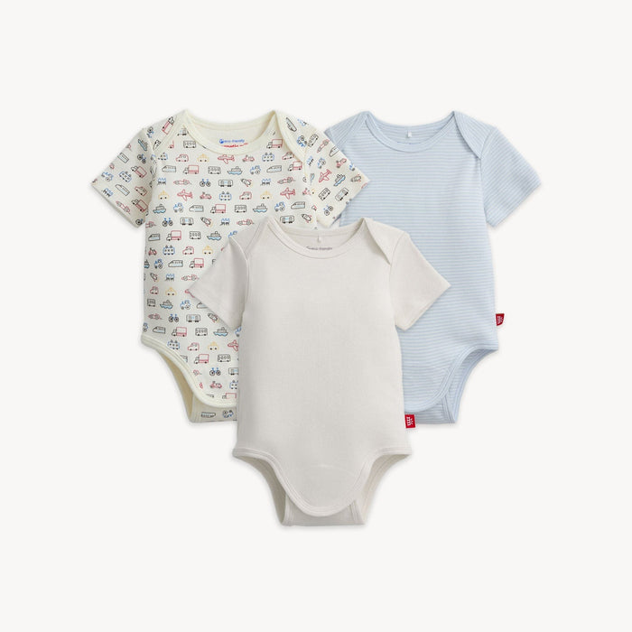 Magnetic Me Organic Cotton Bodysuit 3 Pk - On the Go/Creme/Bashful Blue Stripe