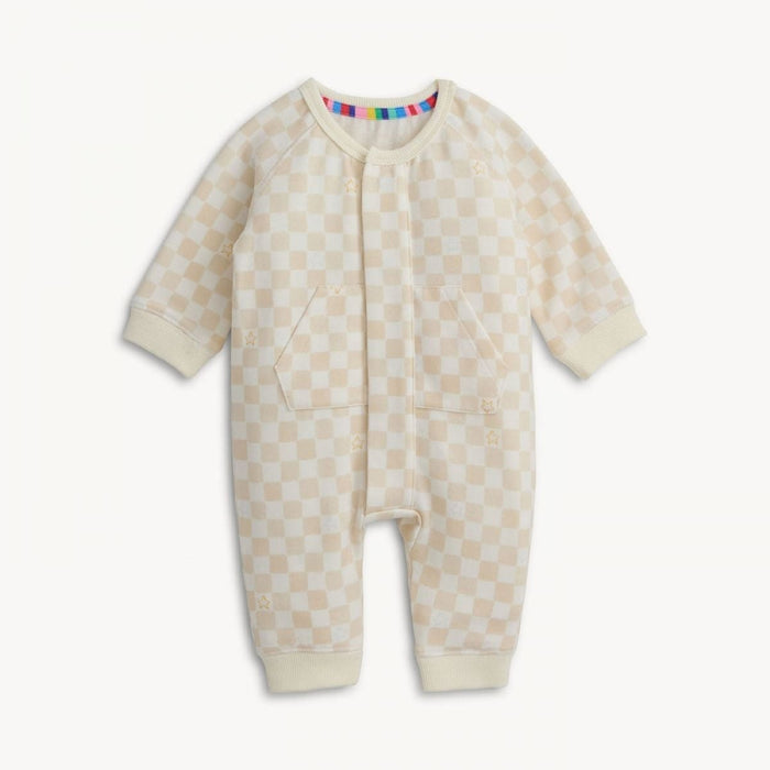 Magnetic Me Brushed Fleece Romper - Chamois Checkerboard