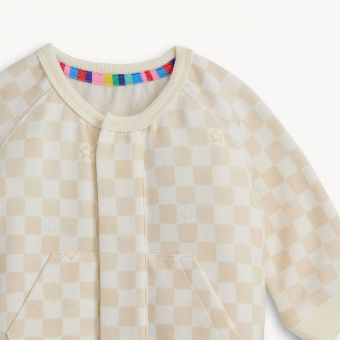 Magnetic Me Brushed Fleece Romper - Chamois Checkerboard