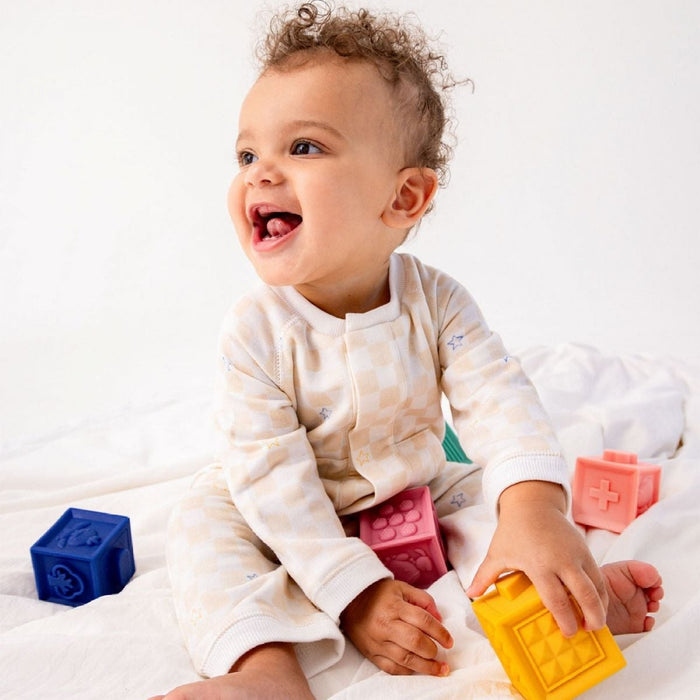 Magnetic Me Brushed Fleece Romper - Chamois Checkerboard