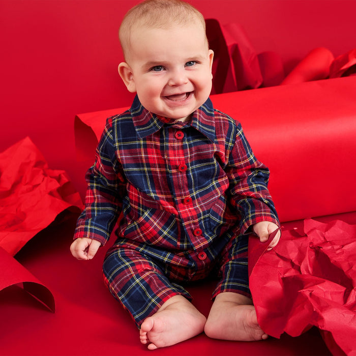 Magnetic Me Patch Pocket Romper: Holiday Plaid