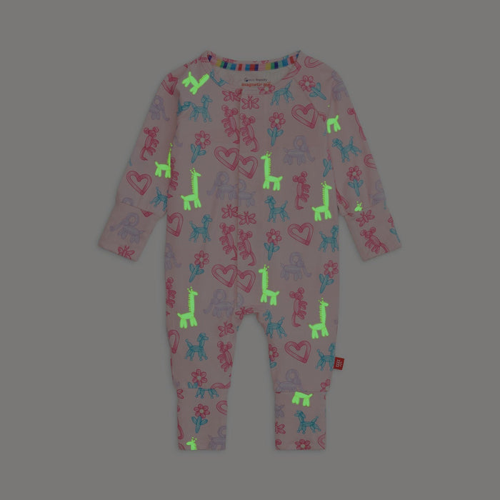 Magnetic Me Modal Convertible Grow with Me Coverall: Pink Party Animals Glow in the Dark