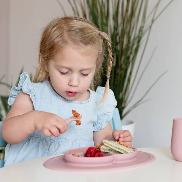 ezpz Mini Utensils Toddler Training Fork & Spoon (Pewter)