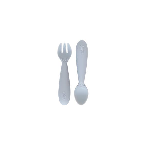 ezpz Mini Utensils Toddler Training Fork & Spoon (Pewter)