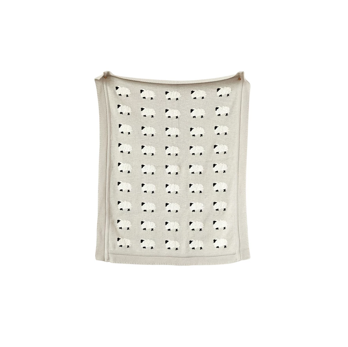 Creative Co-Op Cotton Knit Baby Blanket with Sheep