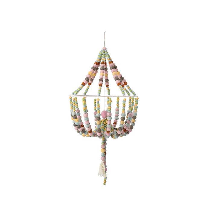 Creative Co-Op Wool Felt Pom Pom Chandelier Shaped Mobile