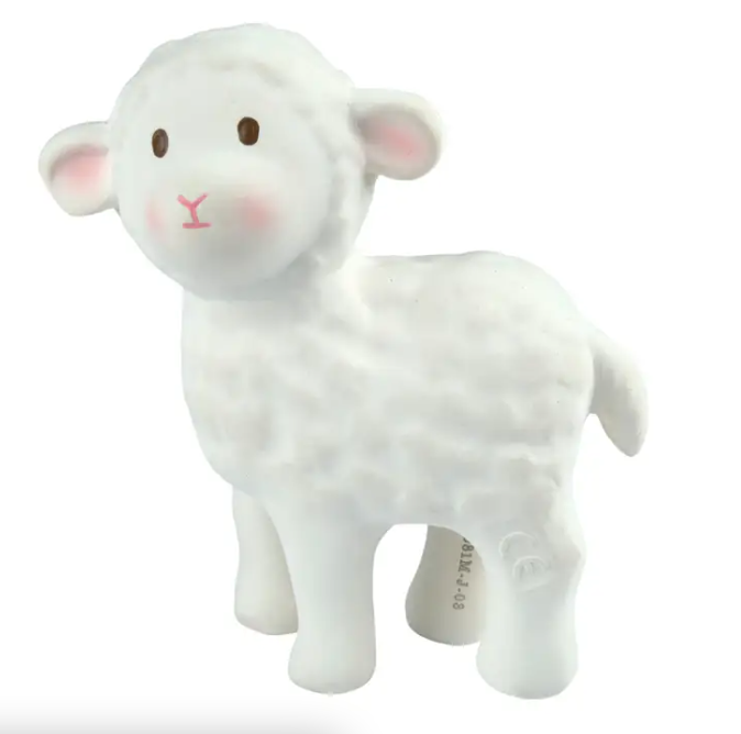 Tikiri Toys Bahbah the lamb Natural Organic Rubber Teether, Rattle & Bath Toy