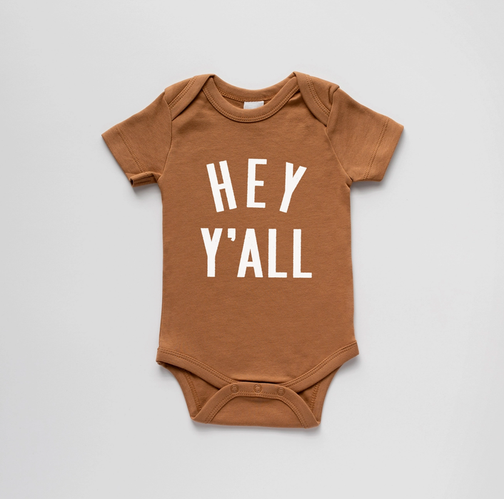 Gladfolk Hey Y'all Organic Baby Bodysuit - Camel