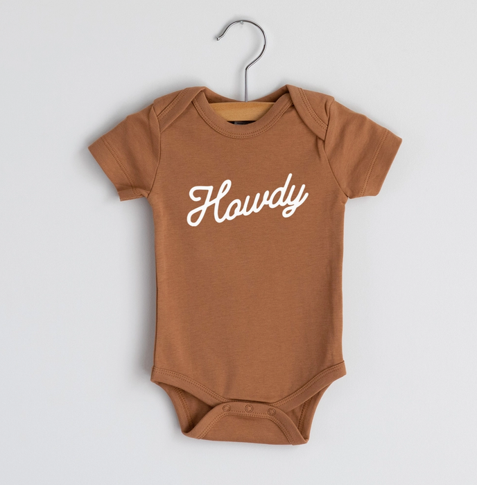 Gladfolk Howdy Modern Organic Baby Bodysuit - Camel