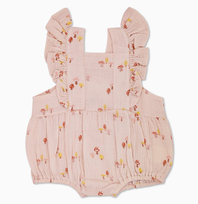 Mini Mushroom Muslin Flutter Sleeve Romper