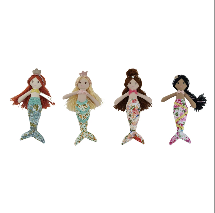 Creative Co-Op Fabric Mermaid Doll with Floral Pattern Tail