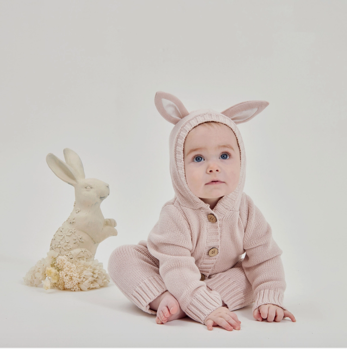 Aster & Oak Bunny Knit Romper - Mauve Pink