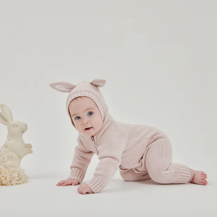 Aster & Oak Bunny Knit Romper - Mauve Pink