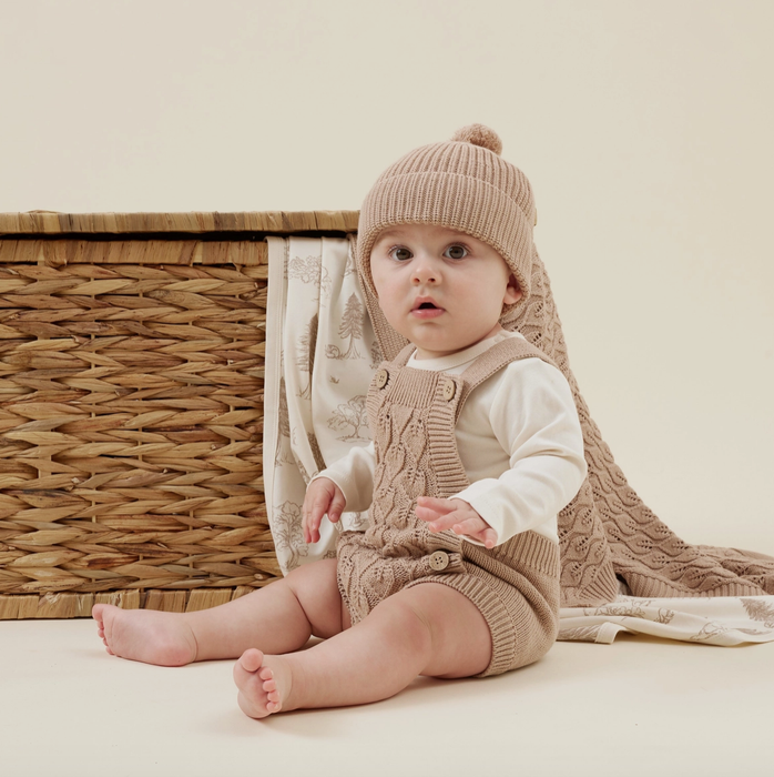 Aster & Oak Taupe Leaf Knit Romper - Light Taupe