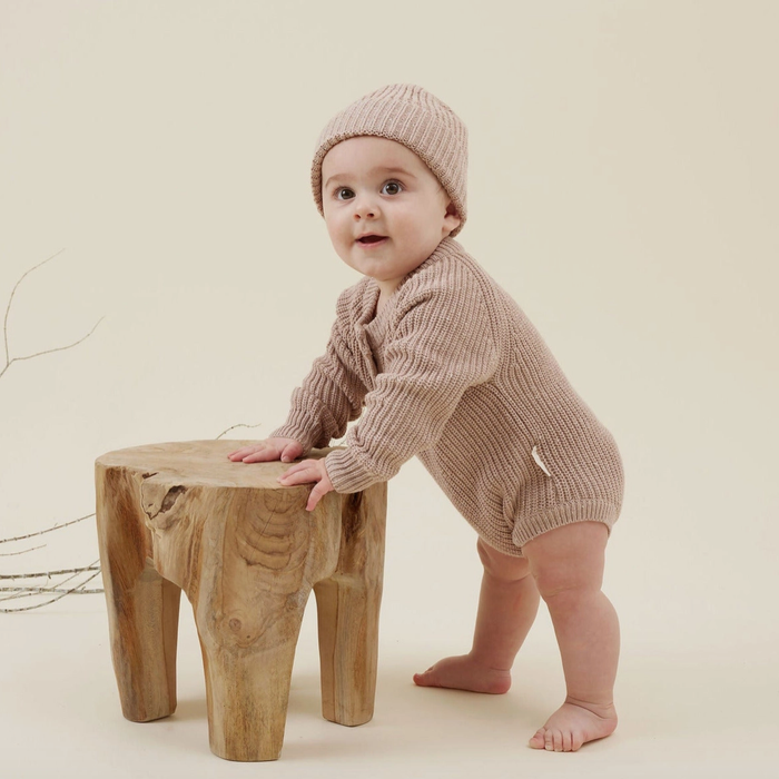 Aster & Oak Fleck Knit Romper - Mushroom