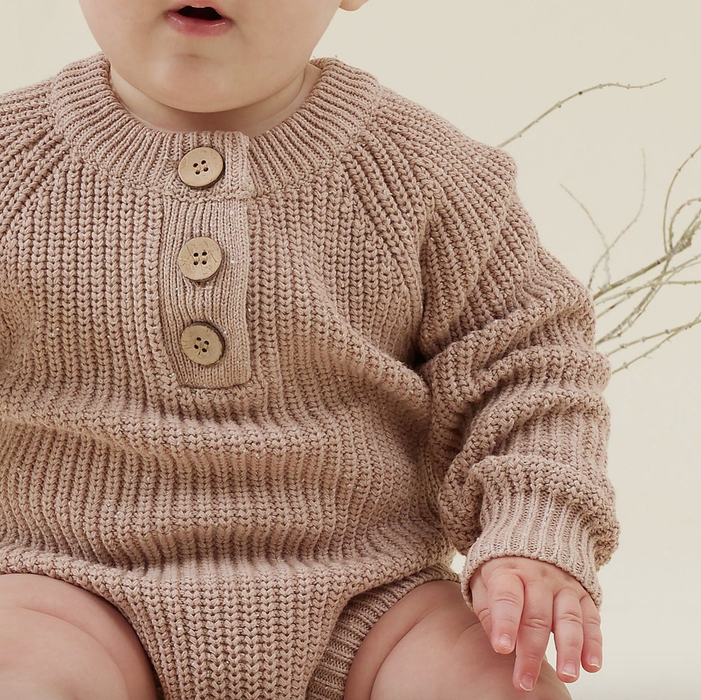 Aster & Oak Fleck Knit Romper - Mushroom