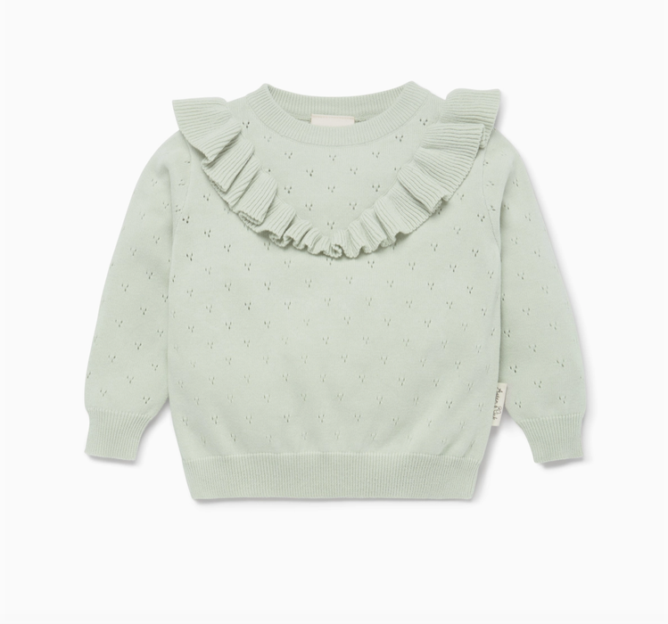 Aster & Oak Ruffle Knit Jumper - Sage