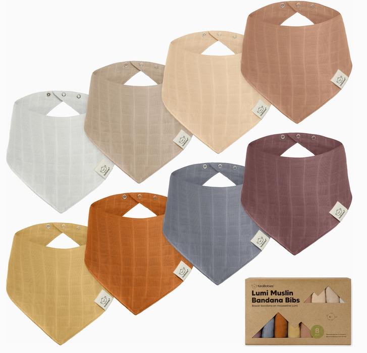 KeaBabies Lumi Muslin Baby Bibs - 8 PK