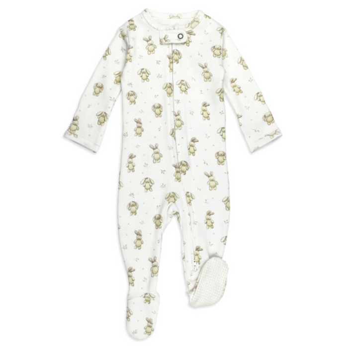 L'ovedbaby Organic 2-Way Zipper Footie - Brixy Bunny Biscuit