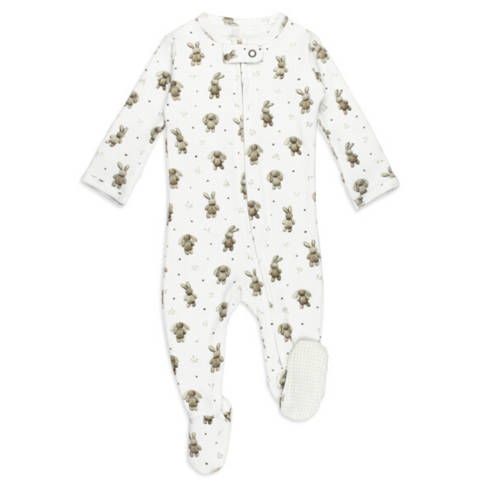 L'ovedbaby Organic 2-Way Zipper Footie - Brixy Bunny Shadow