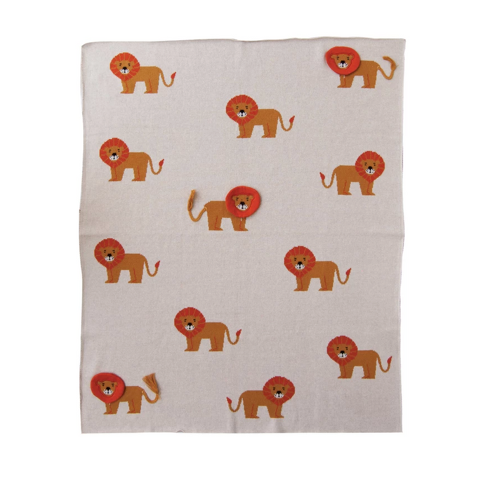 Creative Co-Op Cotton Knit Baby Blanket with Lions