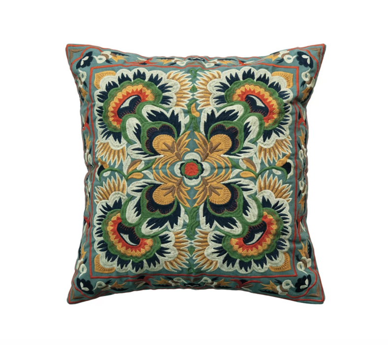 Creative Co-Op Square Cotton Embroidered Pillow