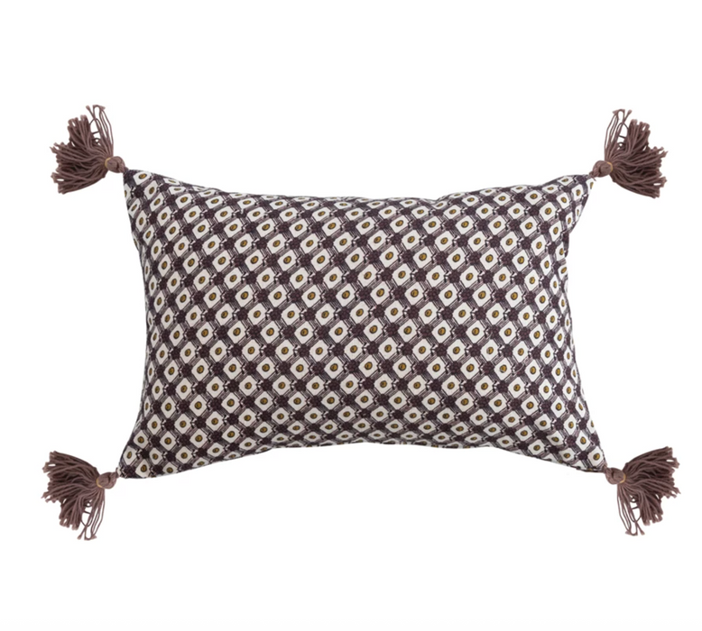 Creative Co-Op Cotton Printed Lumbar Pillow w/ Tassels