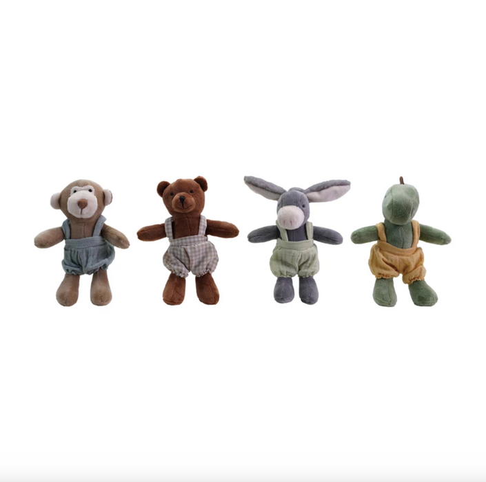 Creative Co-Op Plush Animal in Cotton Overalls