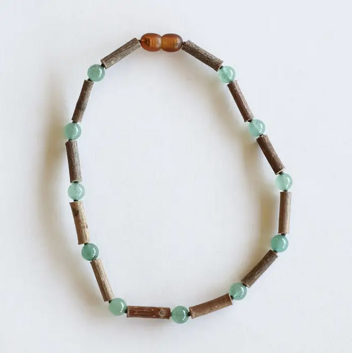 Natural Hazelwood + Aventurine Gemstone || Beaded Necklace