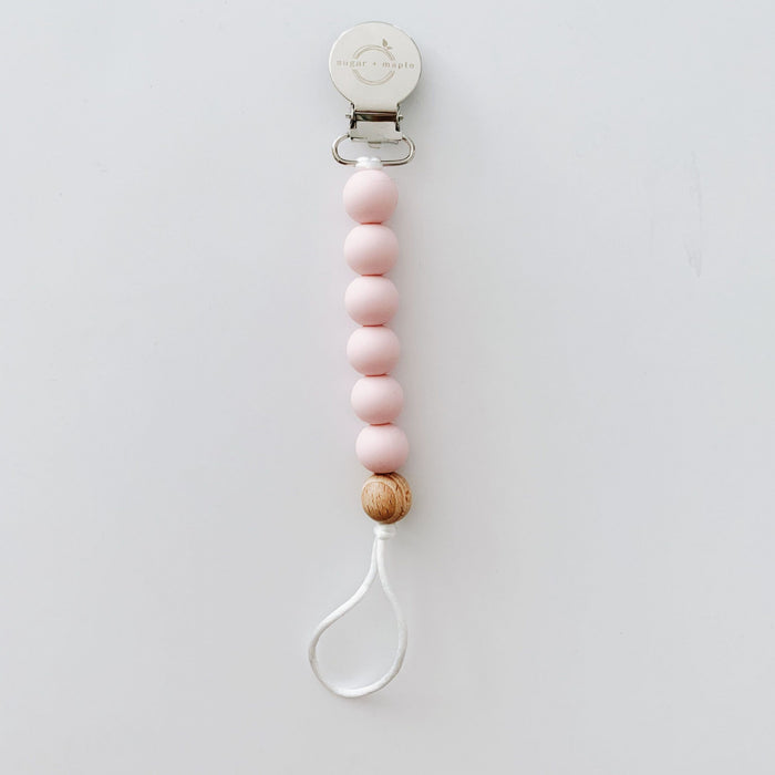 Sugar + Maple Silicone & 1 Beech Bead Pacifier & Teether Clip