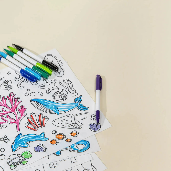 Coco Village Set of 4 Silicone Washable Coloring Placemats & Markers
