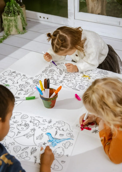Coco Village Set of 4 Silicone Washable Coloring Placemats & Markers