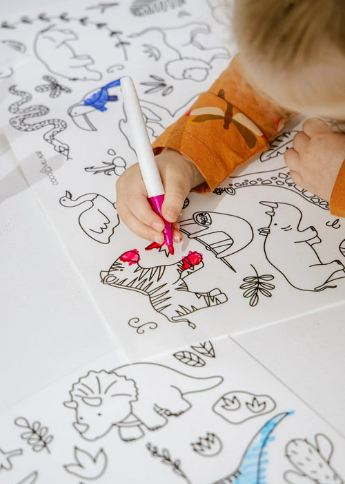Coco Village Set of 4 Silicone Washable Coloring Placemats & Markers