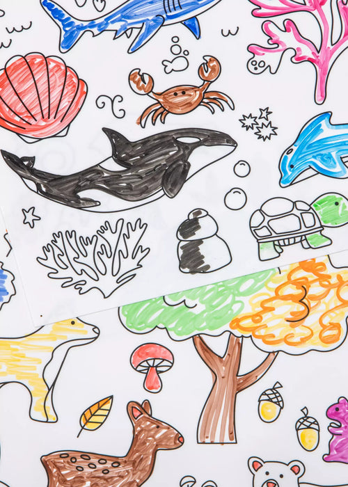 Coco Village Set of 4 Silicone Washable Coloring Placemats & Markers
