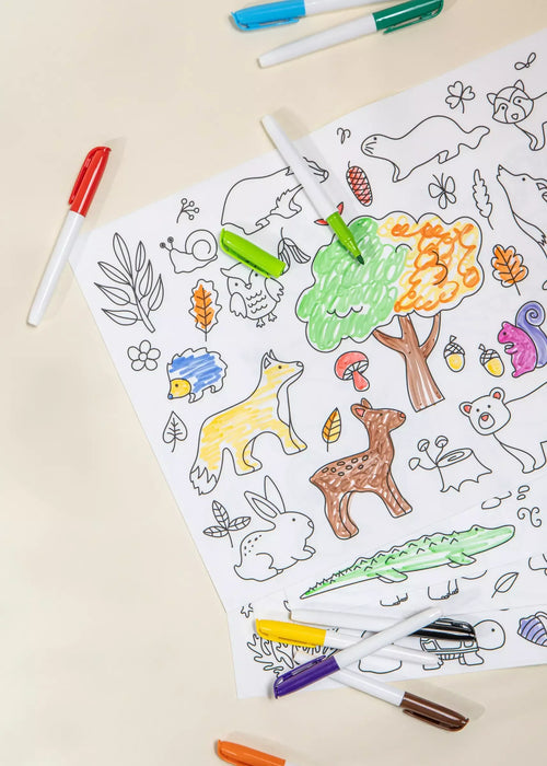 Coco Village Set of 4 Silicone Washable Coloring Placemats & Markers