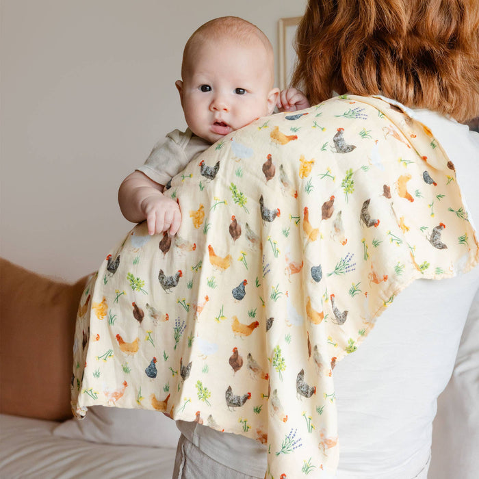 Chicken Meadows Baby Burp Cloths – Muslin Set of 2