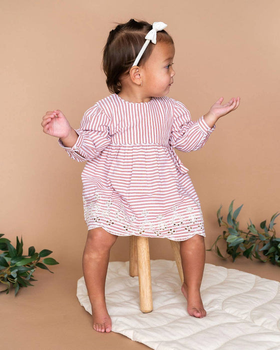 Viverano Organics Vivienne Striped Embroidered Baby Dress & Bloomer (Organic)