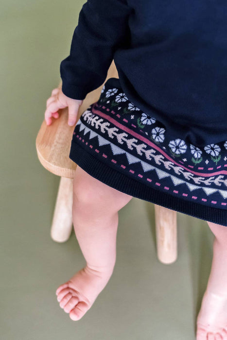 Fair Isle Baby Girl Sweater Knit Dress (Organic Cotton)