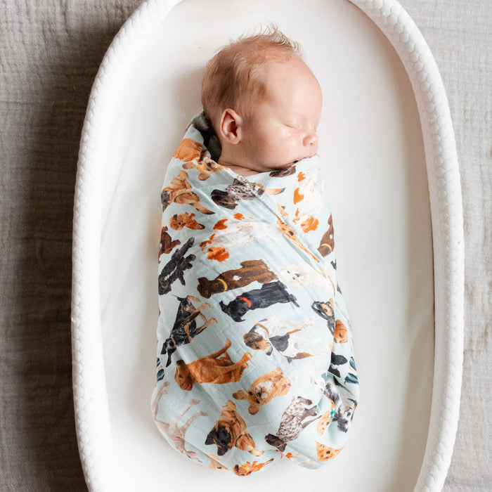 Furry Friends Dogs Muslin Baby Swaddle Blanket