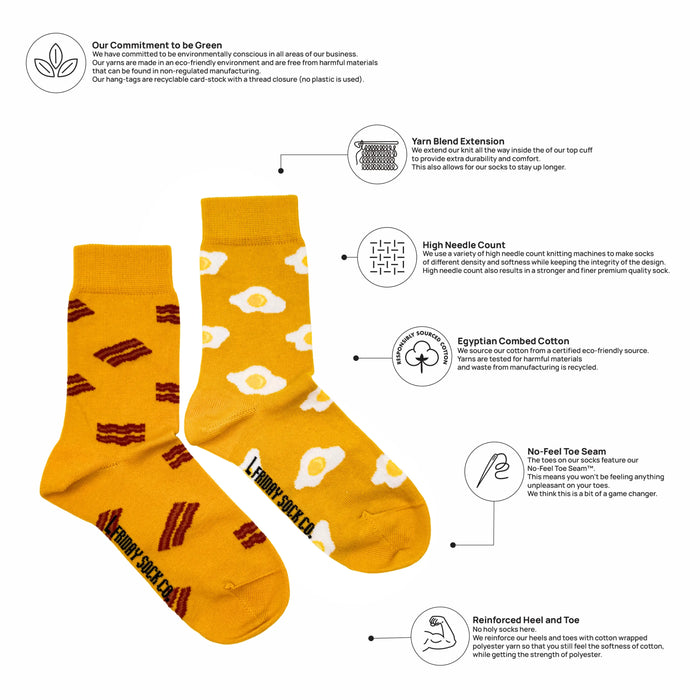 Kid's Bacon & Eggs Yellow Socks